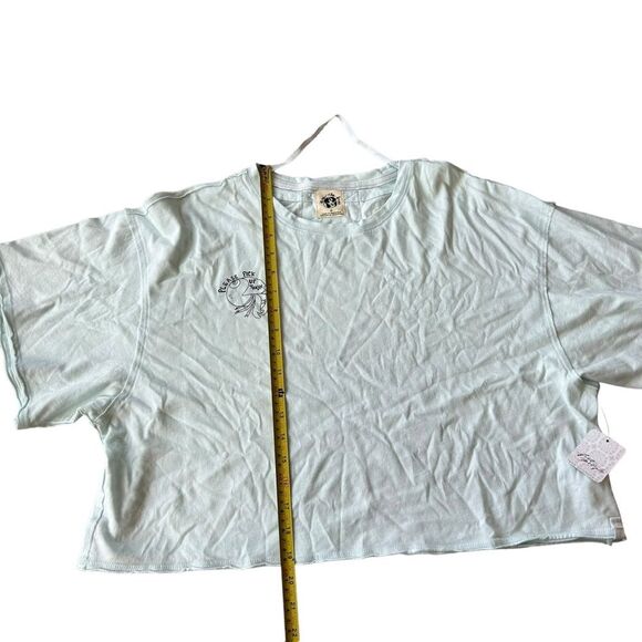 Free People Women’s M Save The Sea Graphic Tee Aqua Blue Boxy Oversized Rare New - Picture 5 of 8